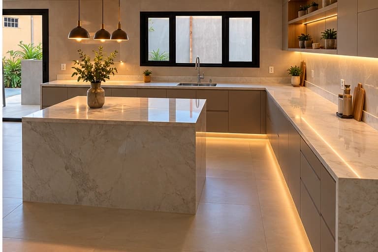 Cozinha com Bancadas Claras - Great Marmoraria